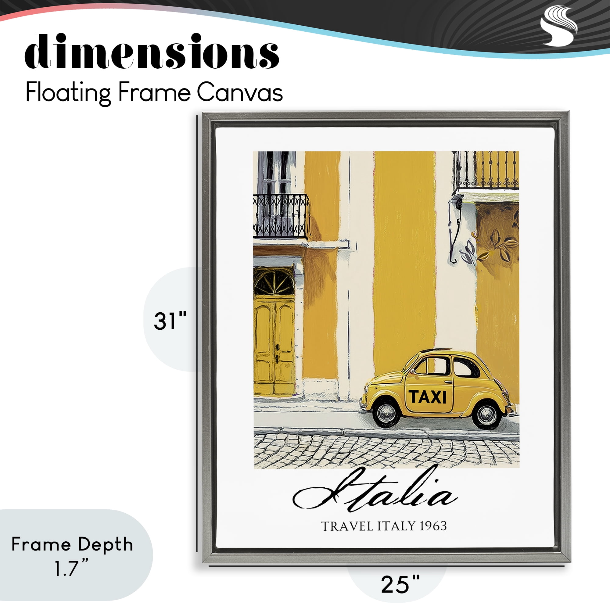 Stupell Industries Travel Italia Taxi Gray Framed Floater Canvas Wall Art, design by Annabelle Hall