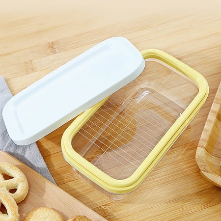 

Grofry Butter Box Sealed Fresh-Keeping PE Cheese Keeper with Cutter Slicer for Kitchen White Yellow