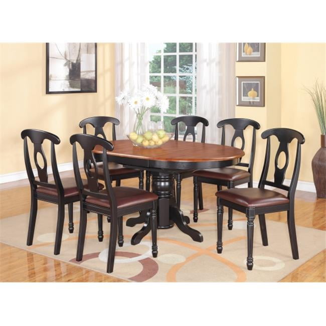 East West Furniture KENL7-BLK-LC Kenley 7PC with Single Pedestal Oval Dining  Table and Napoleon styled wood seat chairs.
