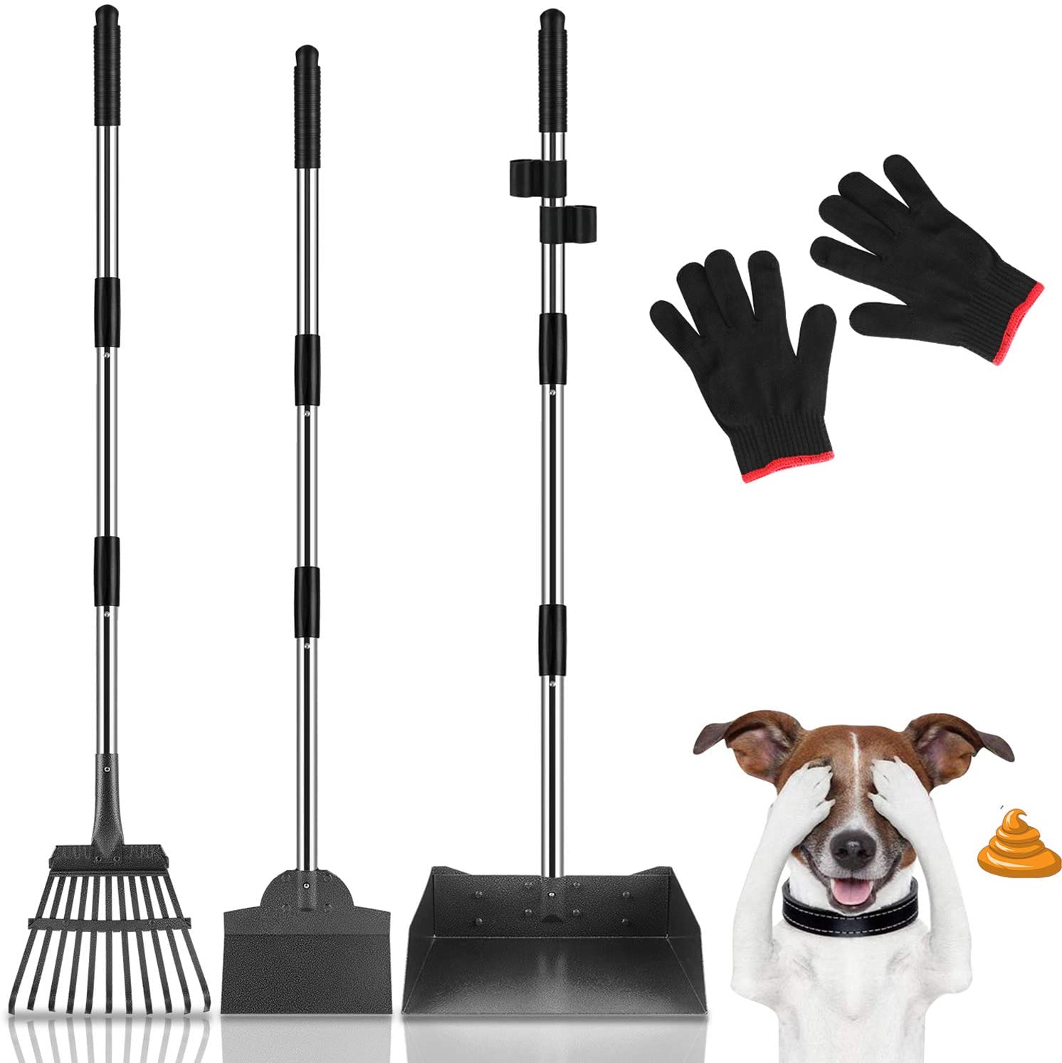 MOICO Dog Pooper Scooper, 3 Pack Upgraded Adjustable Long Handle Metal