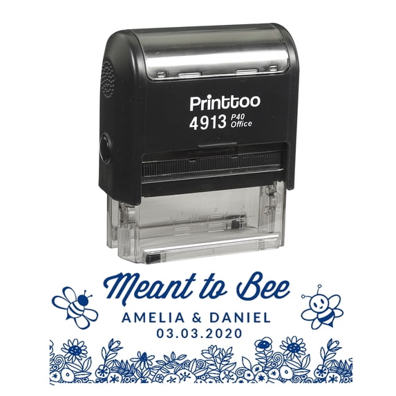 Printtoo Personalized Blue Self Inking Meant To Bee Stamp Custom Wedding Favor Rubber Stamper -58 x 22 mm