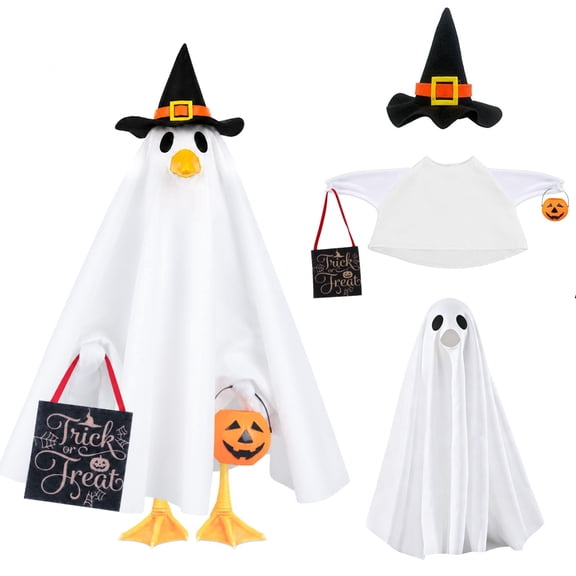 AQQNNA Porch Goose Ghost Outfit for 23 Inch Statue, Lawn Goose Costume Clothes for Cement Yard Patio Decor