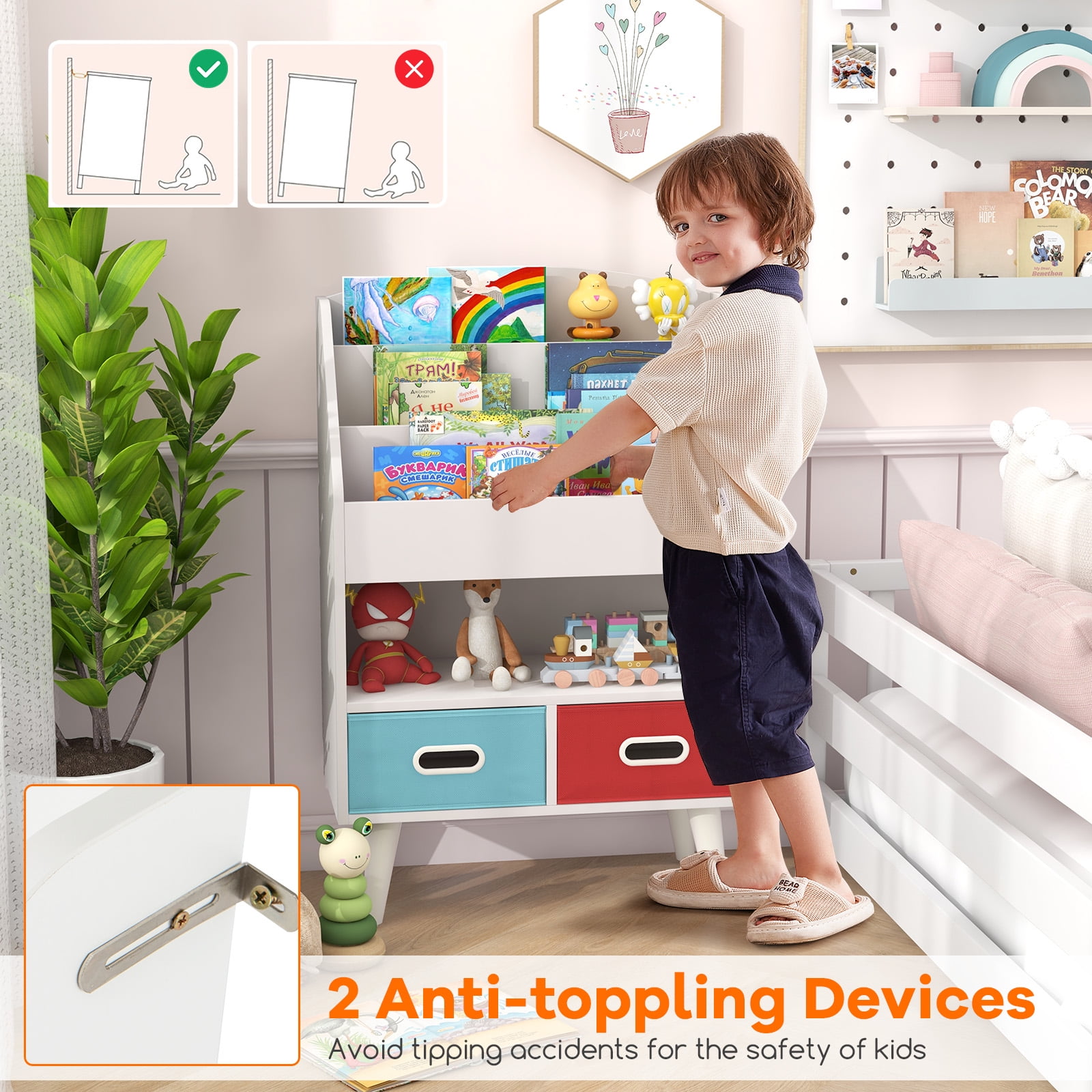 Giantex Kids Bookshelf, Toy Storage Organizer, Easy Reach Toddler Children Cabinet