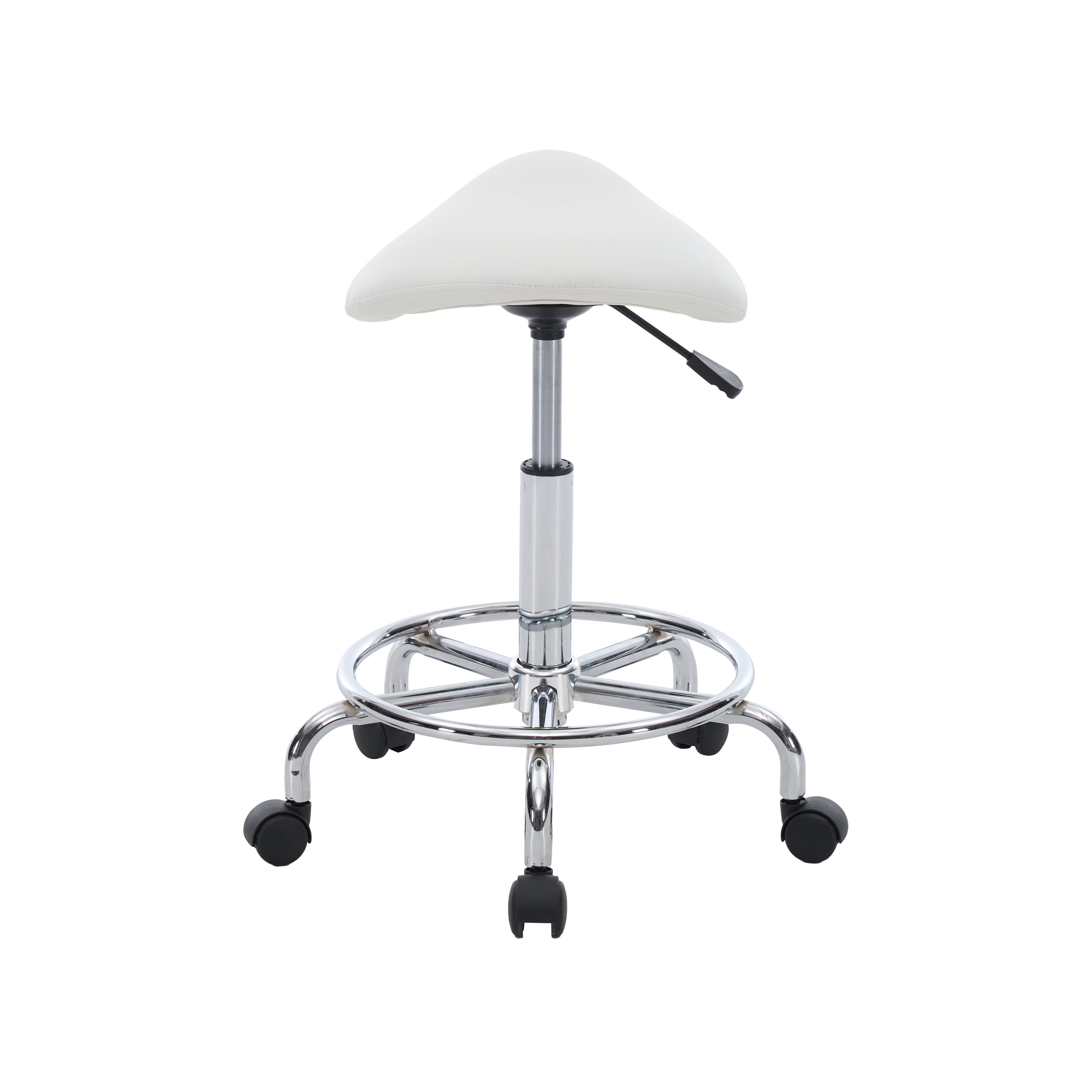 Saddle Stool, Ergonomic Saddle Chair with Wheels, Adjustable Height Swivel Salon Stool, Rolling Stool for Home Office Tattoo Massage Clinic Lab Beauty (White)