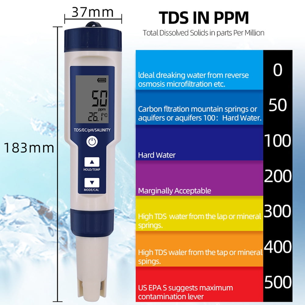Achetez 5 Sur 1 Testeur Numérique de Test de Test Multi-paramètres  Professionnels ph / ec / Tds / Salinité / Thermomètre de Chine