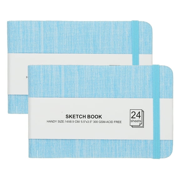 Uxcell 5.5x3.5" Square Watercolor Sketchbook, 2Pcs 24 Sheet 300gsm/140lb, Light Blue