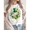 thumbnail image 1 of Women's "Happy St. Patrick's Day" White T-Shirt - Comfortable, Fashionable Casual Wear With Green Clover And Leprechaun Hat Design, Short Sleeve Round Neck Top, Seasonal Top|Comfortable Fit, Ladies T, 1 of 6