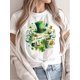 thumbnail image 1 of Women's "Happy St. Patrick's Day" White T-Shirt - Comfortable, Fashionable Casual Wear With Green Clover And Leprechaun Hat Design, Short Sleeve Round Neck Top, Seasonal Top|Comfortable Fit, Ladies T, 1 of 6