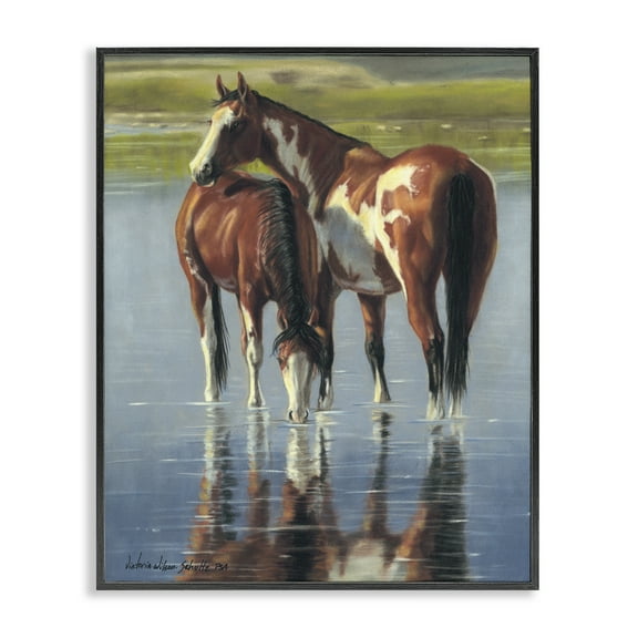 Stupell Industries Horse & Foal Splashing Animals & Insects Painting Black Framed Art Print Wall Art, 11 x 14