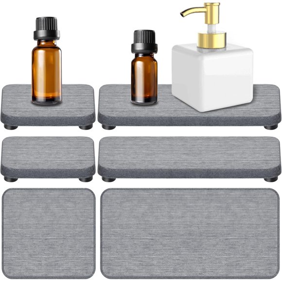 shiyou-4-in-1 Diatomite Soap Dish Set, Water Absorbent Diatomite Tray, Diatomaceous Earth Coasters Soap Holder, Water Absorbing Stone Tray Stone Soap Tray for Kitchen Bathroom (Dark Grey)