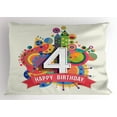 thumbnail image 1 of Number Pillow Sham Happy Birthday Four Years Old Fun Abstract Fractal Geometric Circles Childish Image, Decorative Standard Queen Size Printed Pillowcase, 30 X 20 Inches, Multicolor, by Ambesonne, 1 of 2