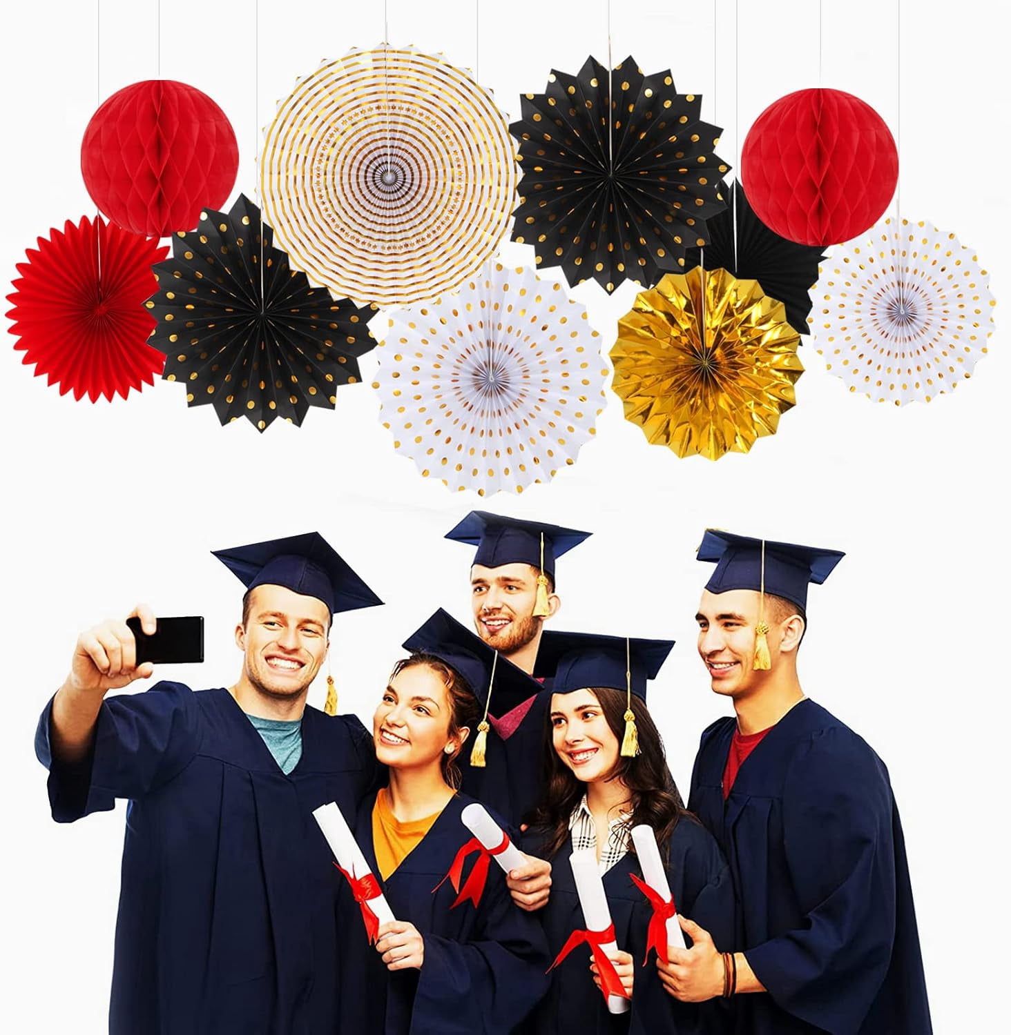 NestE Red Black-Gold Casino Theme Party-Decorations - 33pcs Kits Game Night Graduation Banner, StreamersTassel Garland,Tissue Pom Poms Honeycomb, Paper Lantern Fans,Wedding Birthday Baby Shower Decor