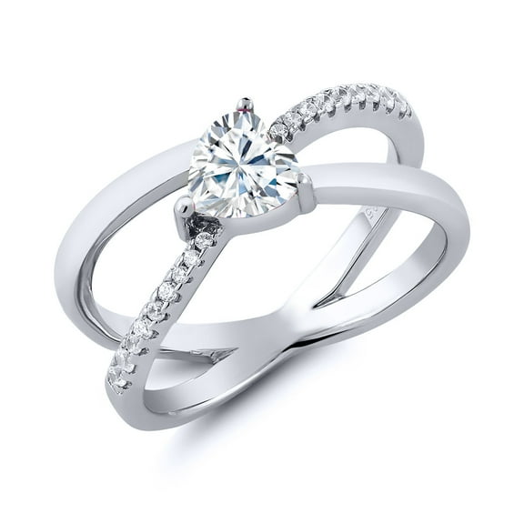 Gem Stone King 925 Sterling Silver Ring Set with Near Colorless Heart Shape 0.98cttw Moissanite (Size 6)