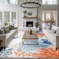 thumbnail image 3 of Orange Navy Blue Coral Area Rugs 5'x8', Washable Small Throw Rugs for Classroom Bedroom, Summer Beach Coastal Ocean Indoor Outdoor Rug Non-Slip Low Pile Carpet Runner Reversible Floor Mats, 3 of 8
