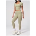 thumbnail image 4 of PISONIC Two Piece Workout Sets for Women Color Block Short Sleeve Tee and High Waist Leggings Gym Yoga Active Wear Outfits, 4 of 7