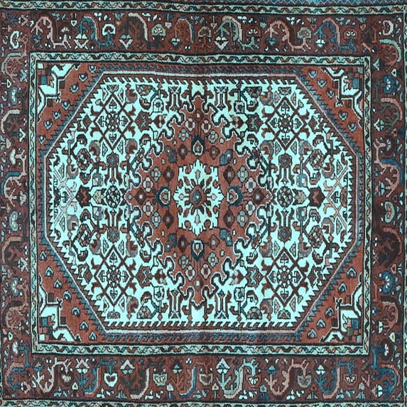 Ahgly Company Indoor Square Medallion Light Blue Traditional Area Rugs, 6' Square