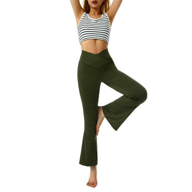  ZYXTIM High Waist Yoga Flare Leggings, Womens Crossover Tummy  Control Wide Leg Fashion Solid Stretch Running Pilates Pants(Army Green, Small) : Clothing, Shoes & Jewelry