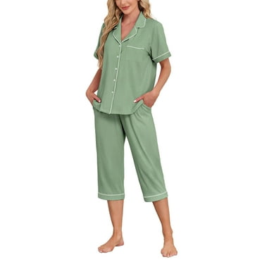 ANLIQI Women's Pajama Sets Modal Short Sleeve Button Down Sleepwear Summer Capri Soft Pajamas Set (Brown, XX-Large)