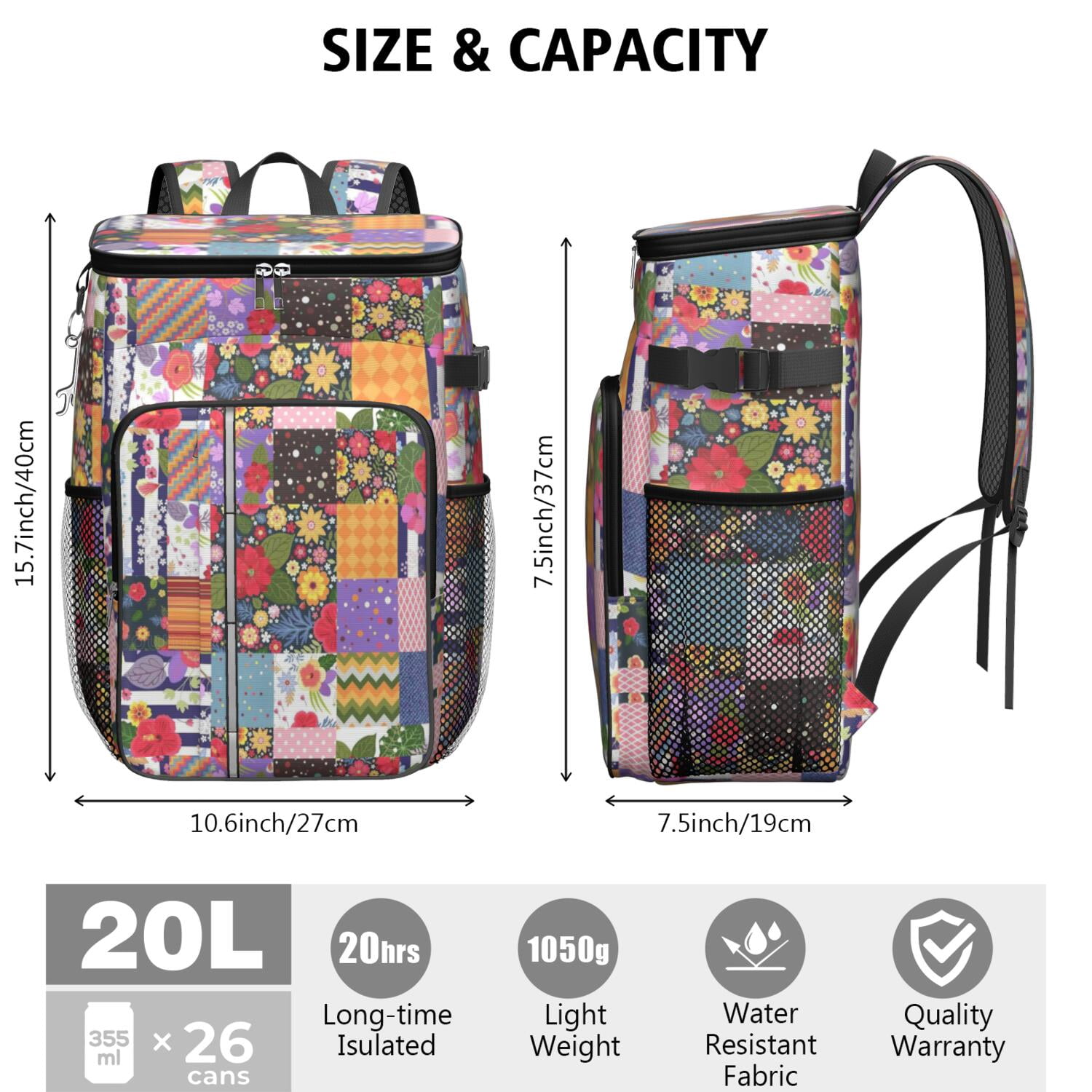 Travel Cooler Bag - Pioneer Flower Camping Beer Cooler Backpack with Bottle Opener- Waterproof Insulated Picnic Backpacks - Cooler Bag for Beach