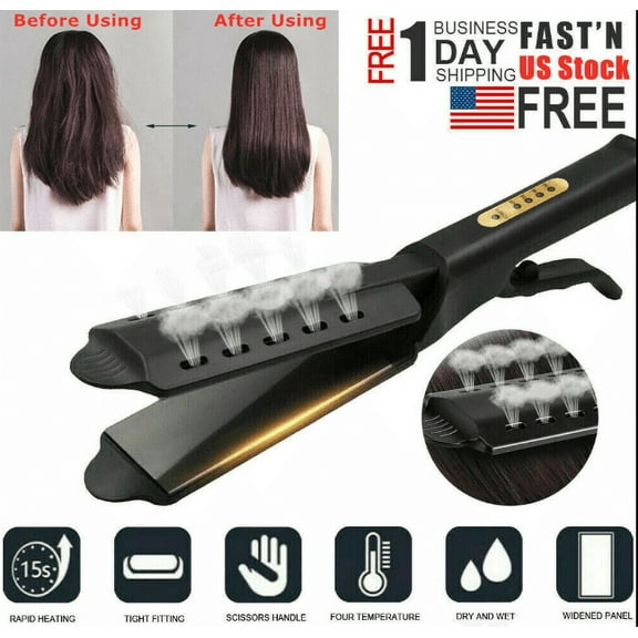 EIMELI Professional Titanium Flat Iron Hair Straightener with Digital LCD Display, Dual Voltage, Instant Heating