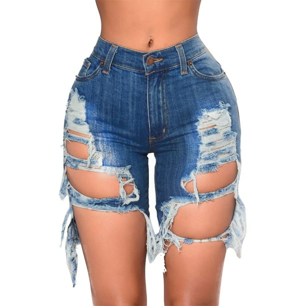Genuiskids Women Washed Jeans Shorts High Waist Ripped Hole Washed  Distressed Denim Shorts Summer Sexy Hot Shorts with Pockets - Walmart.com