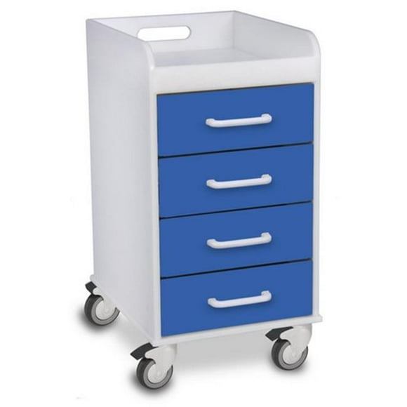 TrippNT 51080 Global Blue Polyethylene Compact 4 Drawer Locking Cart - 14 x 27 x 19 in.
