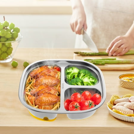 

AEVXKHI Stainless Steel Kids Plates Divided Designed Metal Kid Plate Reusable Stainless Steel Baby Suction Plates Easy to Clean Toddler Plate for Kids