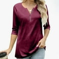 thumbnail image 2 of Womens Tops 3/4 Sleeve, Yigetop Women's Tops Summer Printed Women's Top 3/4 Sleeves Buttons Blouse Short Sleeve T Shirt V Neck T Shirt Business Casual Tops for Women Brick Red L, 2 of 8