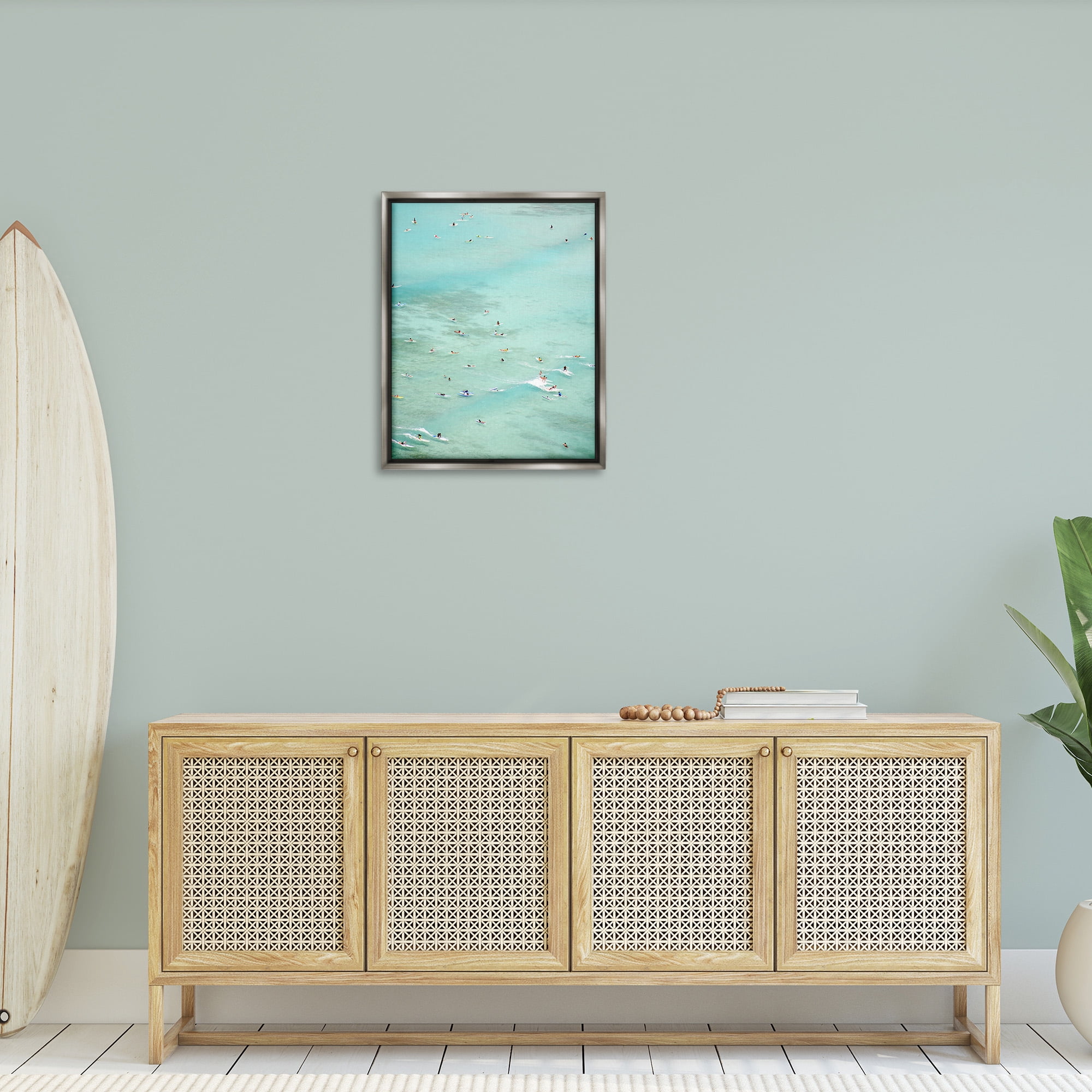 Stupell Industries People Swimming in Summer Landscape Painting Gray Floater Framed Canvas Art Print Wall Art, 25 x 31
