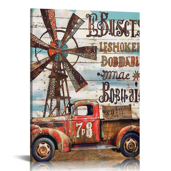 RUIYC Rustic Truck Wall Art Country Pictures Wall Decor In This House Car Canvas Prints Framed Modern painting Artwork for Kitchen Bathroom Living Room Office 12x16 in