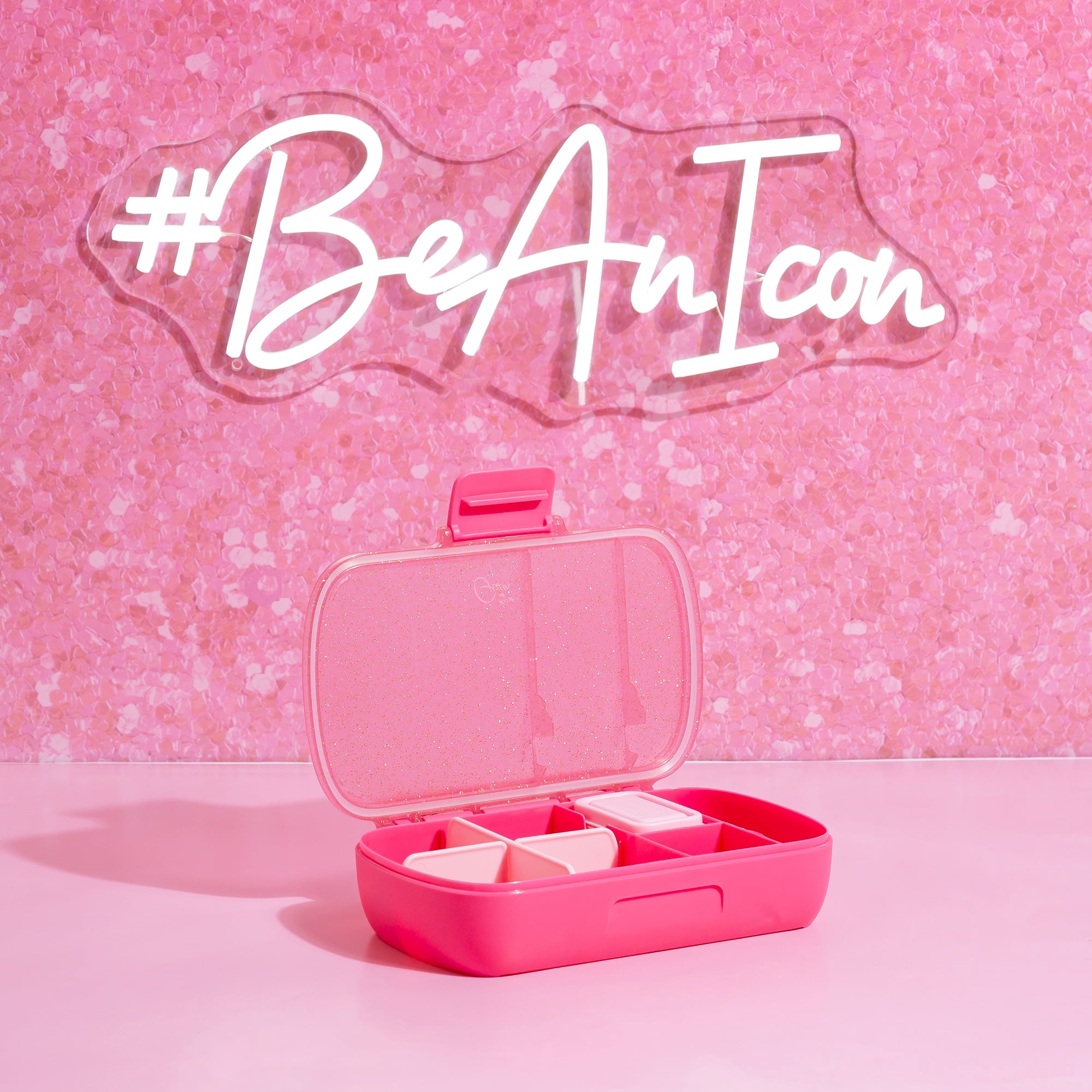 Paris Hilton Plastic Bento Box, Glitter Infused Lid, Customizable Compartments, Hot Pink