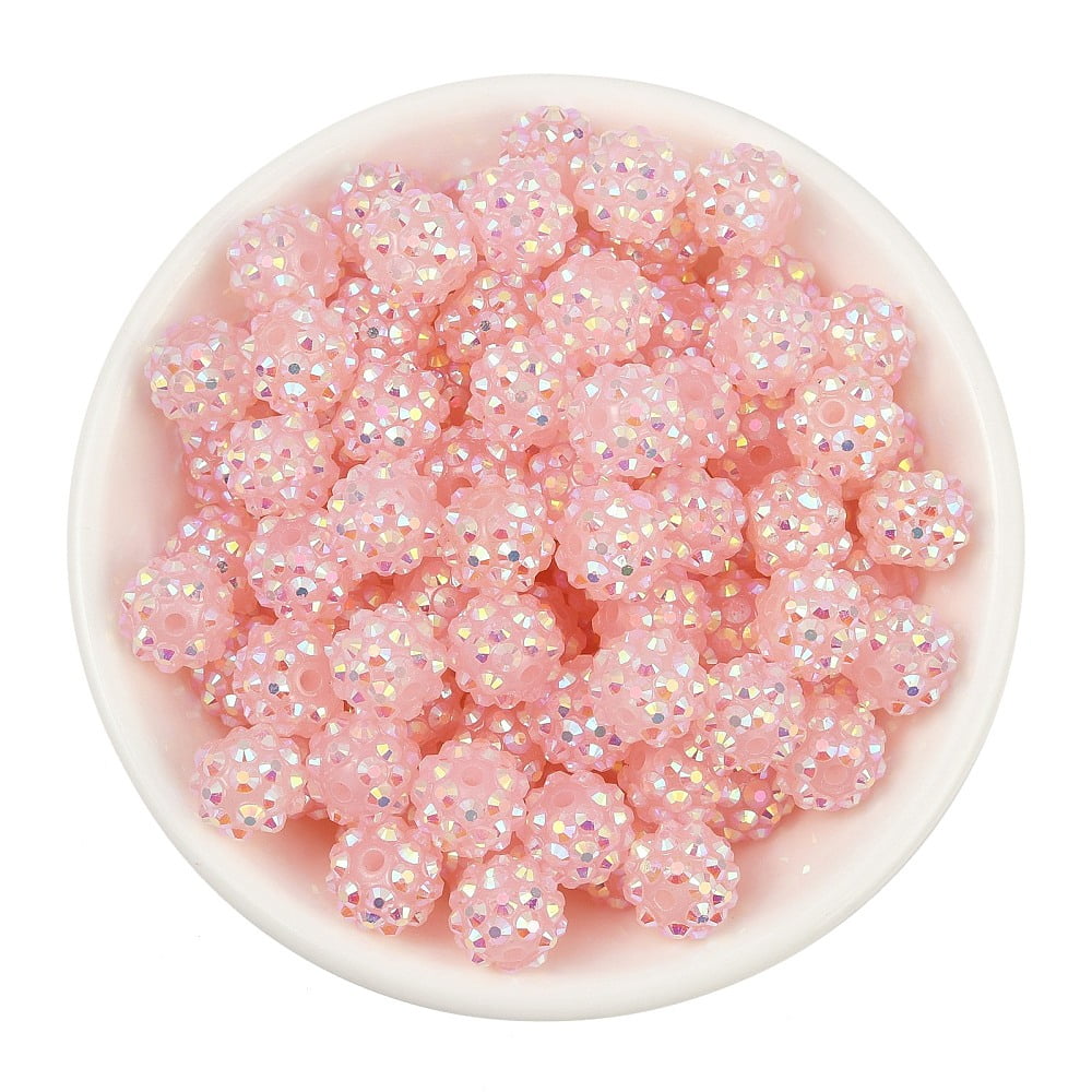 200pcs AB-color Resin Rhinestone Beads with Acrylic Round Beads Inside for Bubblegum Jewelry Pink 12x10mm Hole: 2~2.5mm