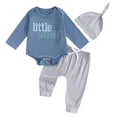 thumbnail image 5 of mgoYE Baby Boy Clothes Baby Boy Summer Outfit Letter Printed Short Sleeve Romper Hat 3Pc Clothes Set(Blue,9-12 Months), 5 of 5