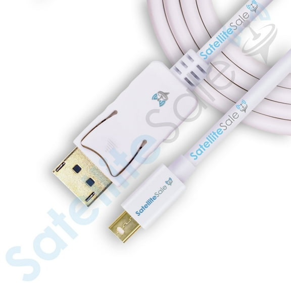 SatelliteSale Mini Display Port to Display Port DP Cable Male to Male Universal Wire PVC White Cord 6 feet