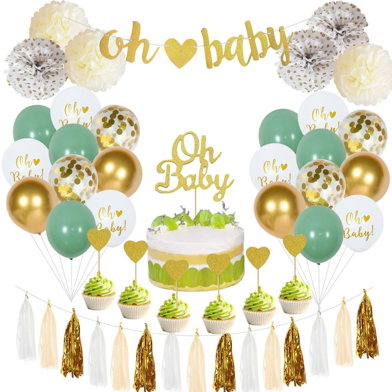 Oh Baby Shower Decorations, Sage Green Set Include oh Baby Banner, Olive  Green Baby Shower Decorations for Boy and Girl, Woodland Safari Baby Shower