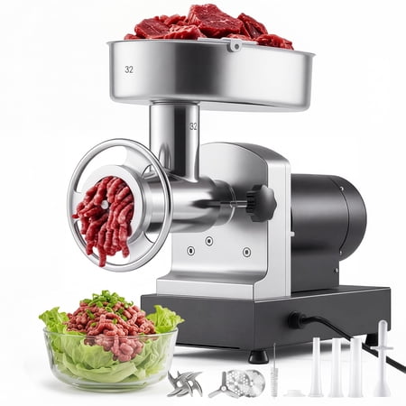 VEVOR Commercial Meat Grinder, 21 Lbs/Min Capacity, #32 Electric Meat Mincer with 3 Plates, 3 Sausage Stuff Tubes, 1100W/1.5HP Stainless Steel Sausage Maker for Home Kitchens & Restaurants,ETL Listed