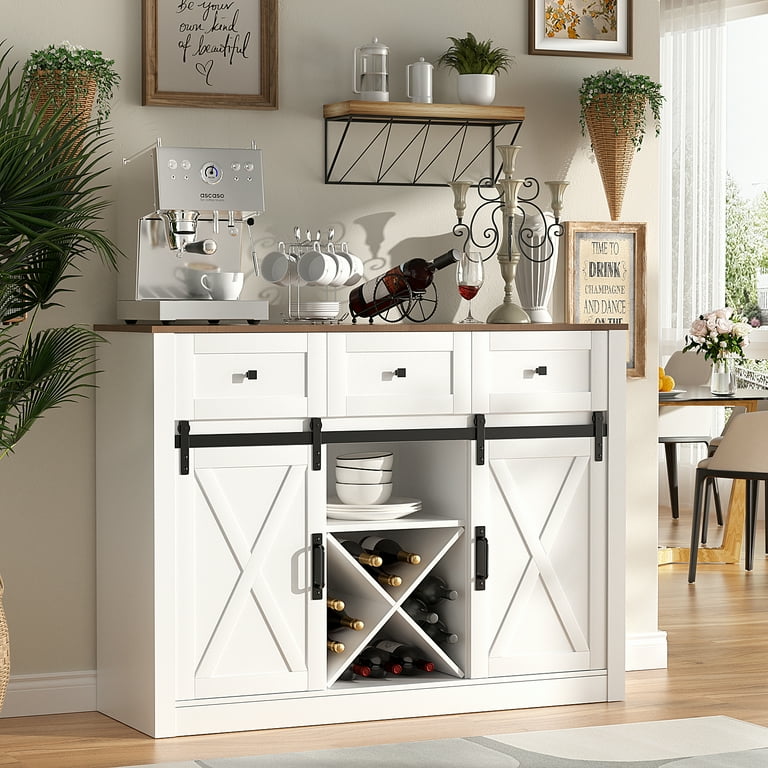 Richya Kitchen Sideboard Buffet Cabinet with Storage and Drawers for Living Room Wine Coffee Bar Cabinet White