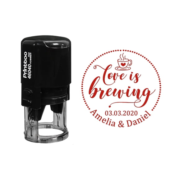 Printtoo Personalized&nbsp;Heavy Duty Red Self Inking Wedding Favor Round Rubber Stamp Love Is Brewing Custom&nbsp;Stamper-40 mm