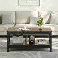 thumbnail image 3 of Dextrus Farmhouse Wood Coffee Table with Storage Shelf, Brown, 3 of 7
