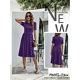 thumbnail image 7 of Nlife Women Crew Neck Ruched Button Decorative Short Sleeve Mid-Dress, 7 of 7