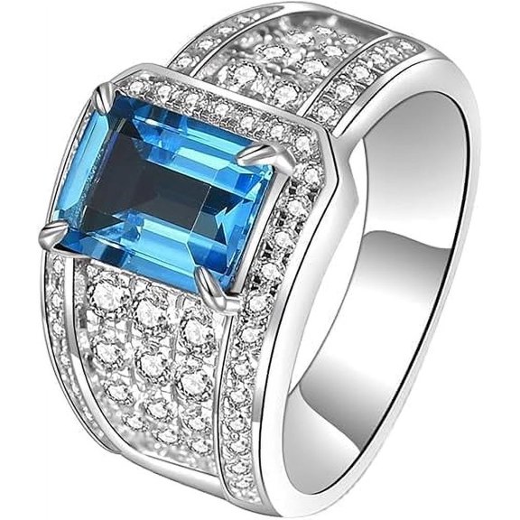 beryl_creation2.50 Ct Emerald Cut Blue Topaz Wedding Engagement Ring 925 Sterling Silver 14K White Gold Plated For Mens -4
