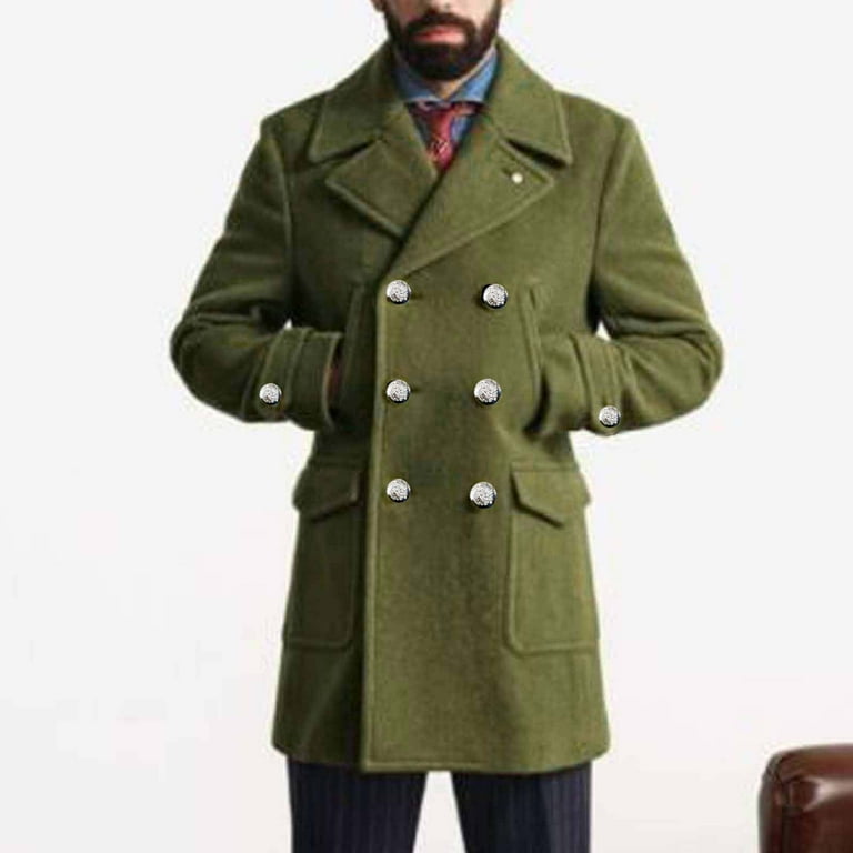 Fmbrln Mens Pea Coat Double Breasted Notched Collar Trench Coats