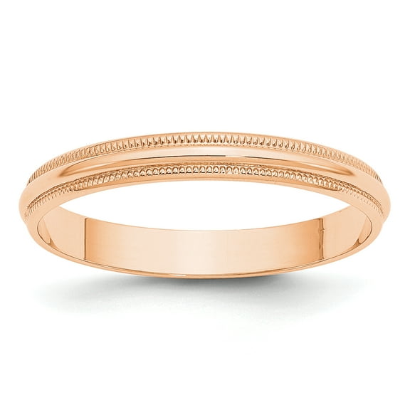 Primal Gold 10 Karat Rose Gold 3mm Lightweight Milgrain Half Round Band Size 10