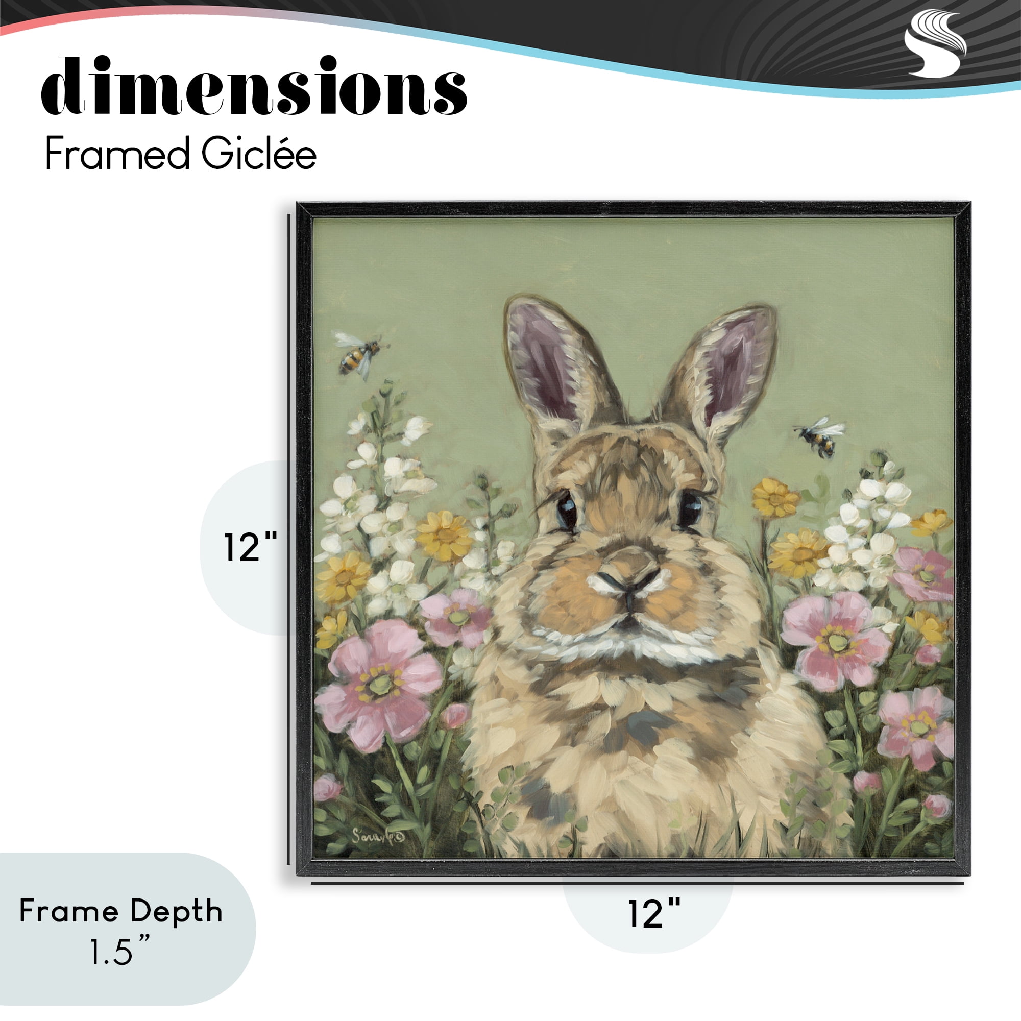 Stupell Industries Spring Abloom Rabbit Black Framed Giclee Art, design by Sara G. Designs