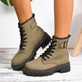 thumbnail image 5 of Willtoo Women Chunky Lug Sole Lace up Combat Boots Low Heel Fashion Leather Motorcycle Riding Round Toe British Casual Work Boots Womens Outdoor Non-Slip Platform Comfortable Short Booties Army Green, 5 of 6