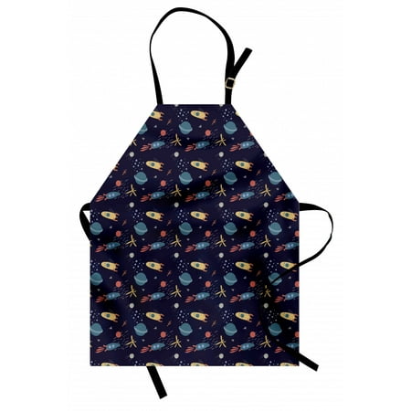 Alien Apron  Composition of Stars Rockets Planets in Soft Tones  Unisex Kitchen Bib with Adjustable Neck for Cooking Gardening  Adult Size  Multicolor  by Ambesonne