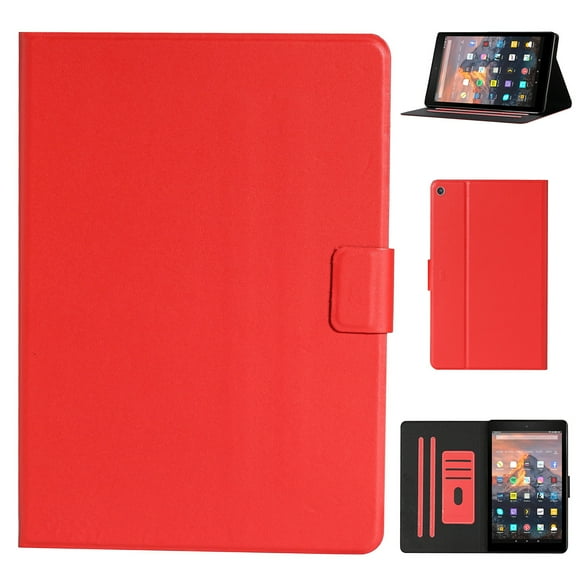 Dteck Folio Case for Kindle Fire HD10 (2019/2017/2015 release), Slim Fit Book Cover Design Multi-Angle Stand PU Leather Case Cover, Red