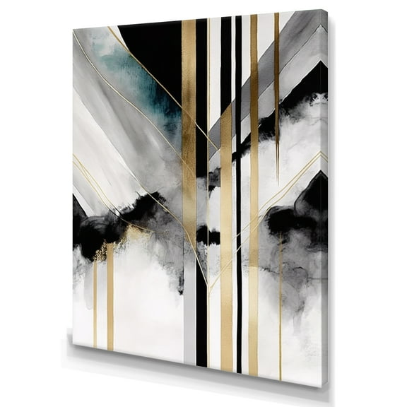 Designart Abstract Geode Geometric Black And Gold I Canvas Wall Art