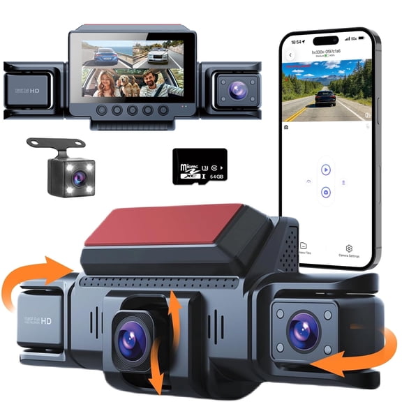 4 Channel Dash Cam 360° View, Front Rear Inside Left Right Car Dash Camera, 1080P FHD Multi-Camera Dash Cam with WiFi App Control, G-Sensor, Loop Recording