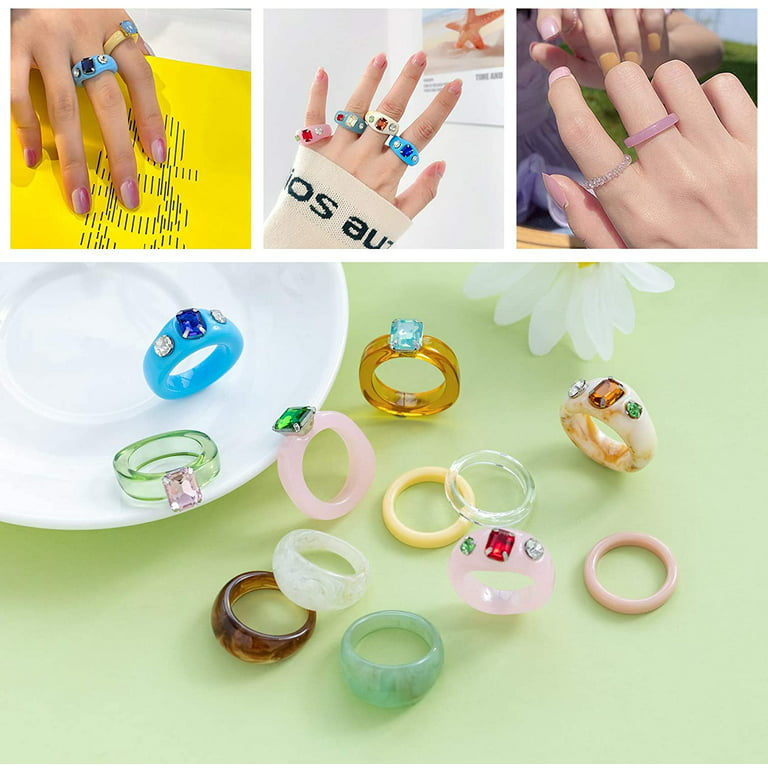 MOROYA 14PCS Colorful Acrylic Resin Rings for Women Trendy Y2K Plastic Ring  Clear Chunky Rings Cute Stackable Open Finger Ring Set Adjustable